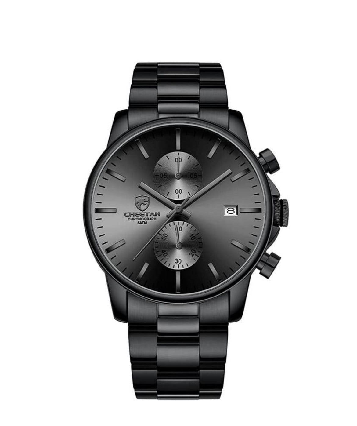 Men's Chronograph Watch Stainless Steel Quartz 3ATM Waterproof Black