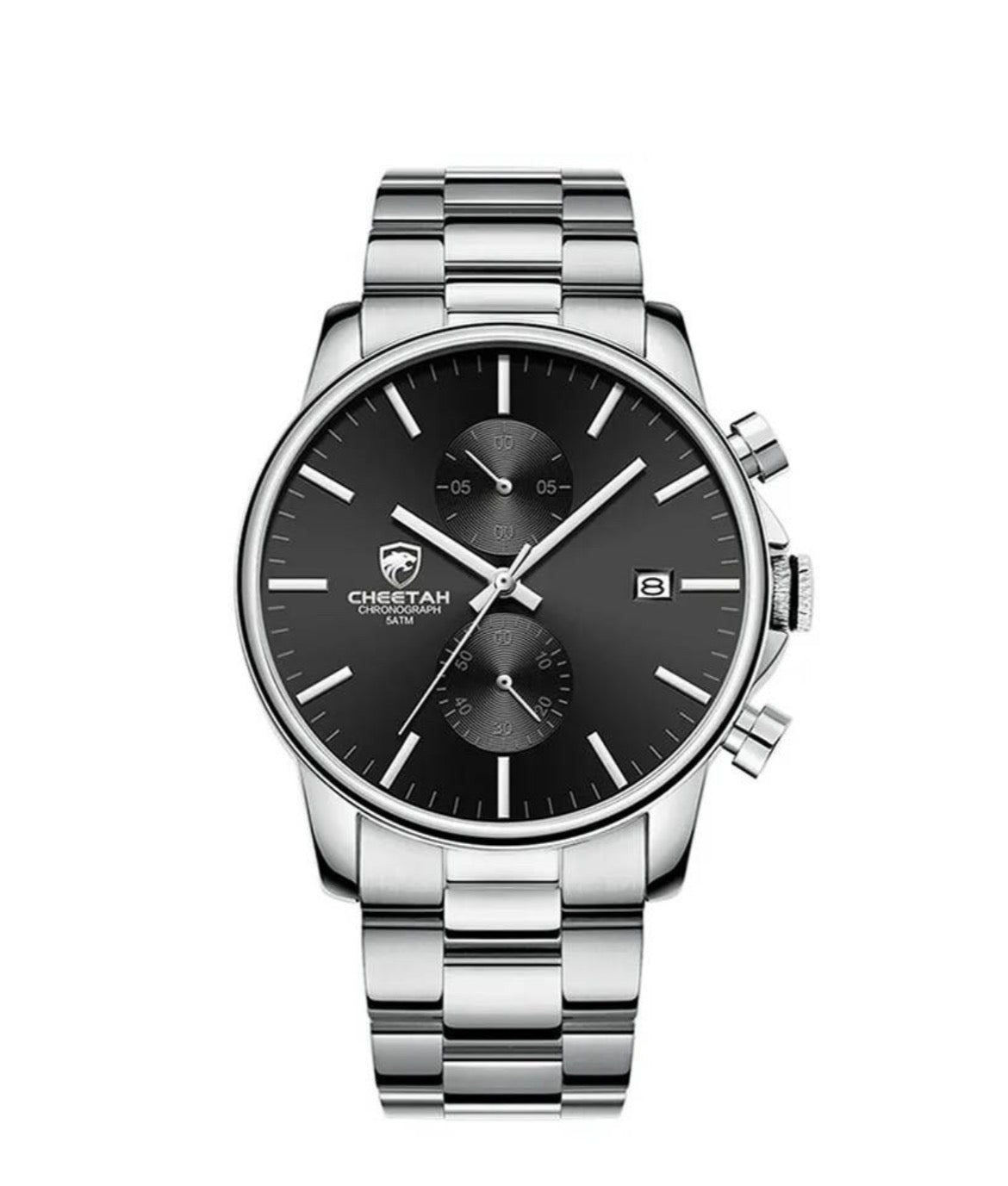 Men's Chronograph Watch Stainless Steel Quartz 3ATM Waterproof silver