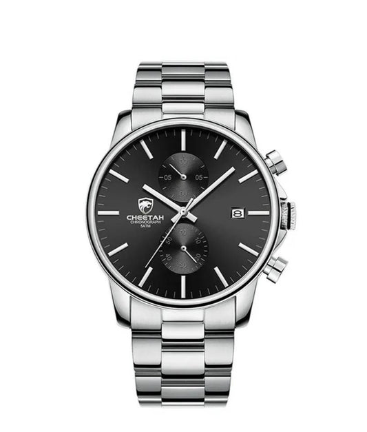 Men's Chronograph Watch Stainless Steel Quartz 3ATM Waterproof silver