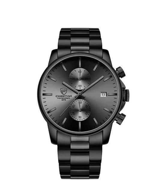 Men's Chronograph Watch Stainless Steel Quartz 3ATM Waterproof Black